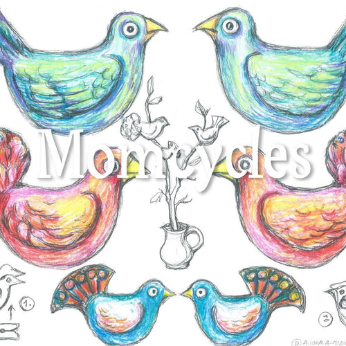 Bird Coloring Page for kids, home decor, printable pdf pattern